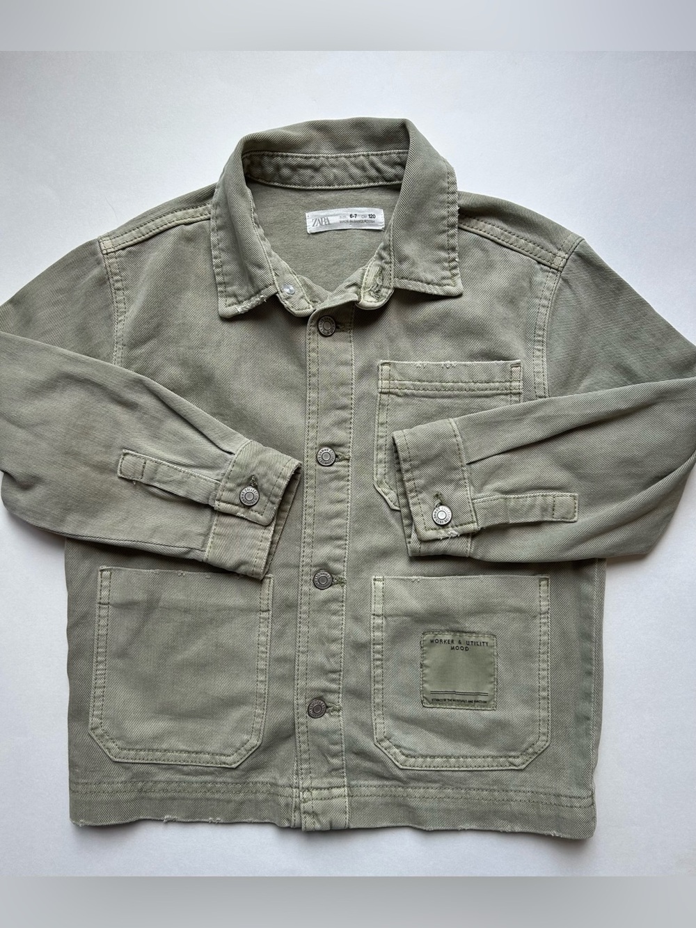 Zara Boys Khaki Green Cotton Utility Jacket